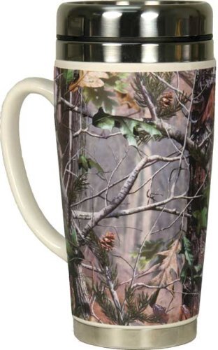 Rivers Edge 16-Ounce Stainless Steel and Ceramic Travel Mug with Handle (Fall Transition Camo Design)