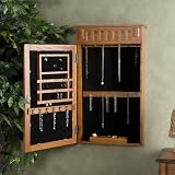 SEI Mission Wall-Mount Jewelry Armoire with Mirror, Golden Oak