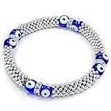 Evil Eye Glass Beads Bracelet with Rhinestone and Rhodium Plated Spacers