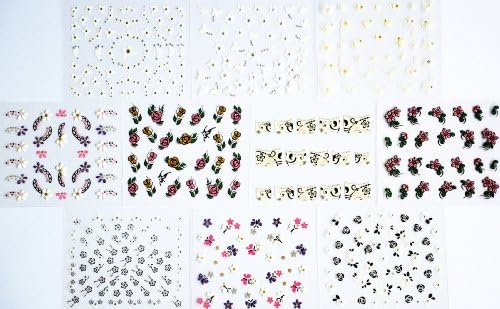 10pcs/package nail stickers decals multi mix designs including white flowers with gold/black and white flowers/glitter flowers/french semi-paste/black and white roses/colorful small flowers/etc.