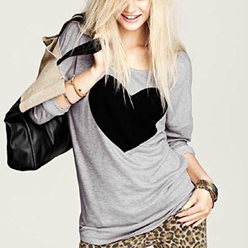 Maykool Women's Heart Print Long Sleeve Gray T-shirt Size M