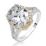 Bling Jewelry Tomkat Two Tone Vintage CZ Oval Shaped Engagement Ring 5ct - Size 9