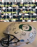 2011 OREGON DUCKS,ROSE BOWL CHAMPS,TEAM,SIGNED,AUTOGRAPHED,SCHUTT FULL SIZE HELMET,WITH PROOF + COA, VERY RARE