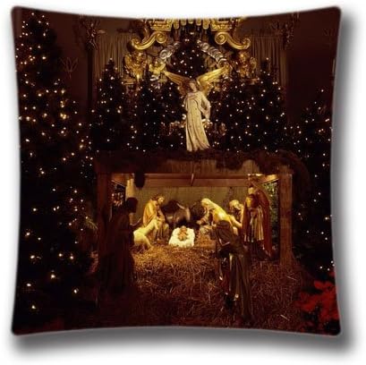 Christmas Decorative Pillow Cover-Decorative Christian Christmas Cotton Linen Cushion Cover 18x18 Zippered Throw Pillow Case for Christmas