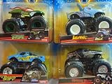 Hot Wheels Detailed Diecast Monster Jam 4 Popular Trucks Jurassic Attack, Spectraflames Monster Mutt, Ninja Turtles, Blue Thunder 1:55 Scale