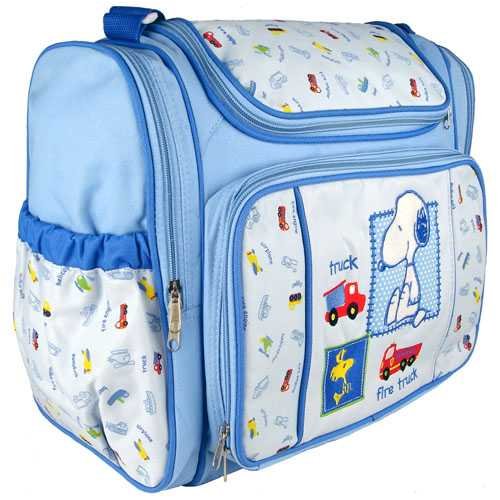 Blue Snoopy Large Baby Diaper Bag with Changing Pad + Plastic Wipes