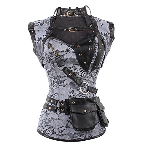 FeelinGirl Women's Cool Warrior Design Steel Boned Brocade Vintage Steampunk Bustiers Corsets Costumes Size S Sliver steampunk buy now online FeelinGirl Women's Cool Warrior Design Steel Boned Brocade Vintage Steampunk Bustiers Corsets Costumes Size S Sliver steampunk buy now online