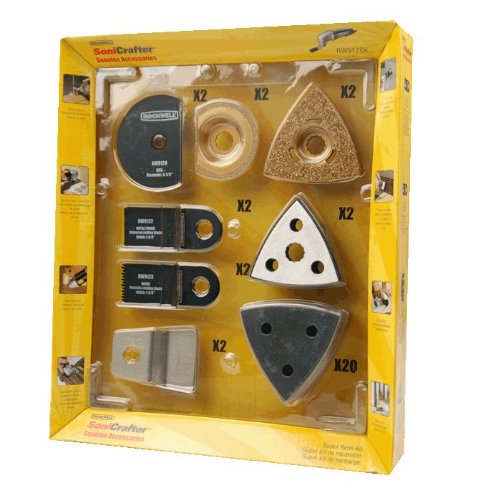 Rockwell RW9176K Super Refill Kit for Sonicrafter Tool includes 14 Accessory Attachments and 20 Sanding Sheets