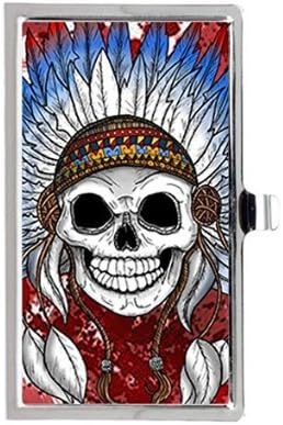 Skull Native American Indian Feather Headdress Custom Images Business Card Holder Name Case