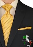 Berioni Hand Made in Italy 100% Woven Silk Mens Neck Tie + Pocket Square Jacquard Woven Tie and Hanky Set Yellow Black AF1