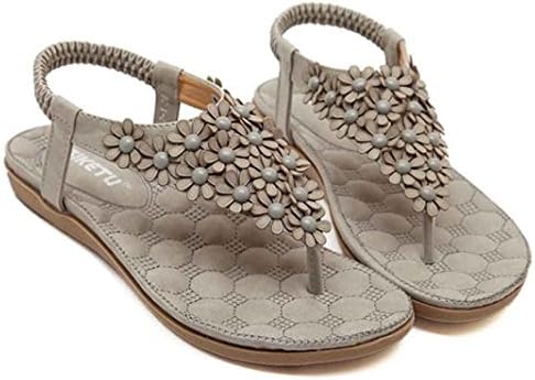 Tevies® Women Clip Toe Flat Shoes Bohemian Sandals Summer Beach Flip Flop (9.5, Gray)