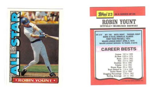 1990 Topps Glossy TV All Star Test Issue Baseball Card Robin Yount Milwaukee Brewers