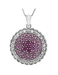 14k White Gold Shades of Pink Sapphire and White Sapphire Round Pendant Necklace, 18"
