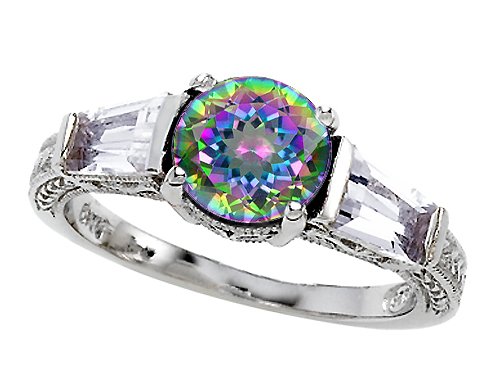 2.60 cttw 925 Sterling Silver Genuine Mystic Topaz Engagement Ring