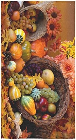 Thanksgiving Corn Pumpkin Apple Wheat Harvest Custom Beach Hotel Travel Washcloth Hand Towel Warmer Soft and Comfortable 80% Polyester 20% Cotton, (30" x 56")
