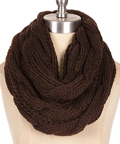 Solid Chunky Cable Knit Winter Infinity Circle Scarf Cowl (Brown)