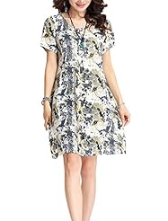 A-line Cotton Summer Pleated Empire   Waistline General Print Short Sleeves  Dress