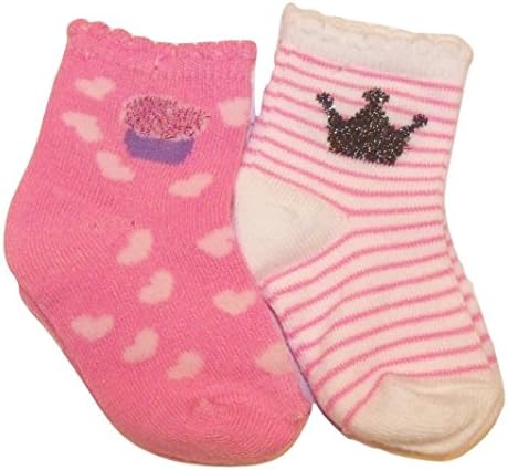 Max Grey Baby Socks ~ Set of 2, 6-12 Months (Glittery Crown &amp; Cupcake)