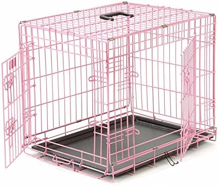 30" Wire Metal Cage Pet Cat / Dog Double Door Kennel Crate W/ ABS Plastic Tray - 2015 Newly Designed in pink