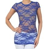 Sakkas Stretch Floral Lace Cap Sleeve Tunic Length Tee - Made in USA