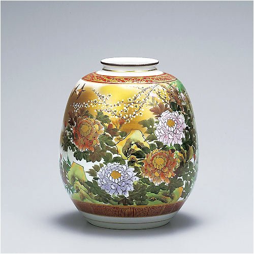 九谷焼 8号花瓶 四君子 【陶器,花器,フラワーベース】 