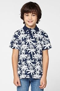 Boy's Short Sleeve Palm Tree Print Pique Polo