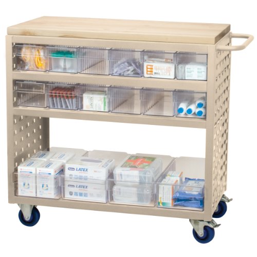 Akro-Mils MA3618PASTCRY 37-Inch L by 18-Inch W by 36-Inch H-Putty Powder Coated Steel Louvered Cart with Hardwood Work Surface and 16 Clear AkroDrawers