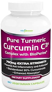Turmeric Curcumin C3 Complex with BioPerine - 750mg per Capsule, 180 Veg. Caps - Contains Black Pepper (For Superior Absorption and Bio-availability). 95% Standardized Curcuminoids For Maximum Potency