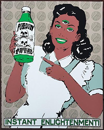16" x 20" - Instant Enlightenment - Limited Edition Hand Silk Screened Art Painting Third Eye Chakra Vintage Poison Bottle Skulls by Rob Johnston Artist