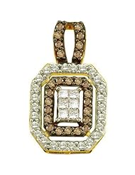 1.00 Carat (ctw) 14k Yellow Gold Princess & Round Cut White & Brown Diamond Ladies Invisible Pendant