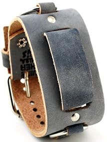 Nemesis #FRB-KS Wide Grey Leather Cuff Watch Band