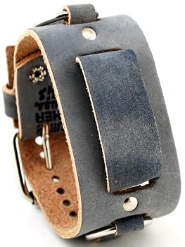 Nemesis #FRB-KS Wide Grey Leather Cuff Watch Band