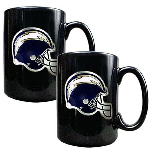 NFL San Diego Chargers Two Piece Black Ceramic Mug Set - Primary Logo