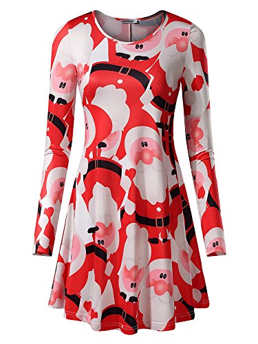 MsBasic Women's Long Sleeves Christmas Dress Xmas Gifts Print Flared A Line Midi Dress