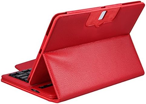 NEWSTYLE Samsung Galaxy Tab S 10.5 Inch SM-T800 Tablet Stand Folio Leather Case & Detachable Wireless Bluetooth Keyboard with Bluetooth Remote Shutter - Red