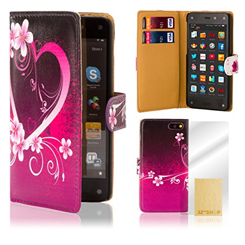32ndÂ® Designer book wallet PU Leather case cover for Amazon Fire Phone - Love Heart
