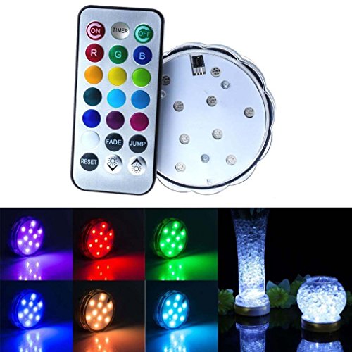 Soondar® 10-LED RGB Submersible LED Light, Multi Color Waterproof Wedding Party Vase Base Floral Light + Romote Controller