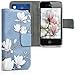 kwmobile Wallet Case for Apple iPhone 4 / 4S - PU Leather Protective Flip Cover with Card Slots and Stand - Taupe/White/Blue Grey