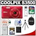 Nikon Coolpix S3500 Digital Camera (Red) with 16GB Card + Battery + Case + Flex Tripod + Accessory Kit