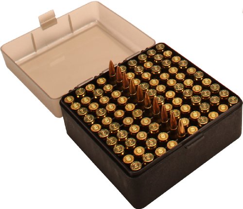 MTM 100 Round Flip-Top Rifle Ammo Box 22-25, 308 W, 243 (Clear Smoke/Black)