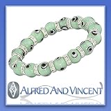 Evil Eye Murano Glass Judaica Hamsa Charm Stretch Bracelet - Aqua Green