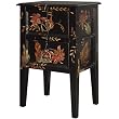 Midnight Lily Night Stand Black Accent Side Table Floral Solid Wood New