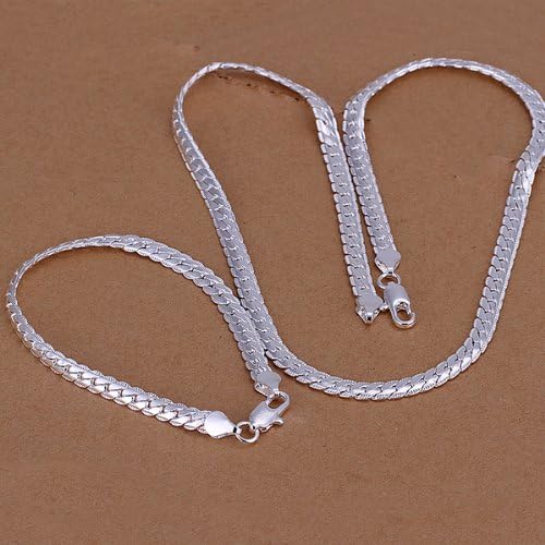 Women Fashion Jewelry Brass Base Silver Plated Snake Serpentine Chain Necklace, Bracelet Jewelry Sets