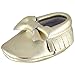Unique Baby 100% Genuine Leather Bow Moccasins Anti-Slip Tassels Prewalker Toddler Shoes (XS (4.5 inches), Gold)