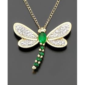 14k Gold Emerald (1/3 ct. t.w.) & Diamond Accented Dragonfly Pendant