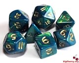 Big Cherry Poly Dice Set, Mini Pearl Green, 7 Polyhedron Dice D4 D6 D8 D10 D12 D20 D00
