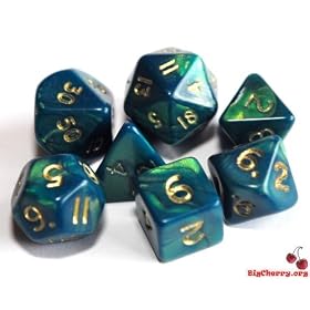 Big Cherry Poly Dice Set, MINI Pearl Green, 7 Polyhedron Dice D4 D6 D8 D10 D12 D20 D00