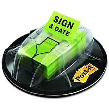 Post-it Message Flags, "Sign and Date", Bright Green, 1-Inch Wide, 200/Desk Grip Dispenser, 1-Dispenser/Pack