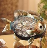 Pack of 2 Hand Sculpted Metal Fish Decorative Nautical Figure Baskets 13"