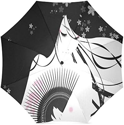 Design Custom Japanese Geisha Girl Art Folding Portable Outdoor Rain /Sun Umbrella Beach Travel Shade Sunscreen For Women/Men